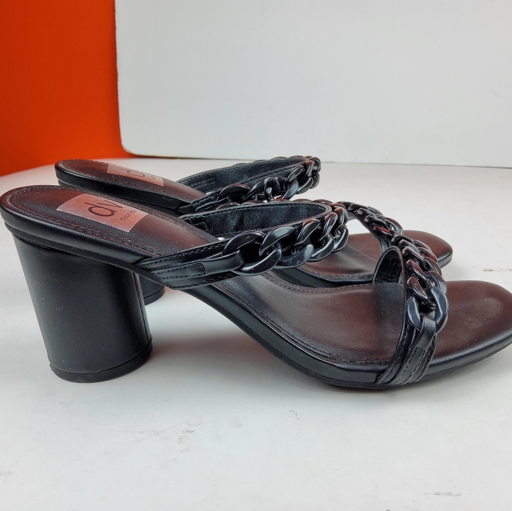 DV Dolce Vita Women Block Heel Open Toe Sandal Black leather 8M (lot551)